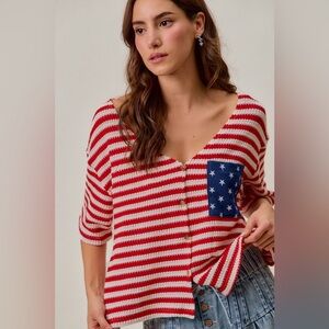 SO ME Stripe Waffle Knit Fourth Of July Cardigan Top